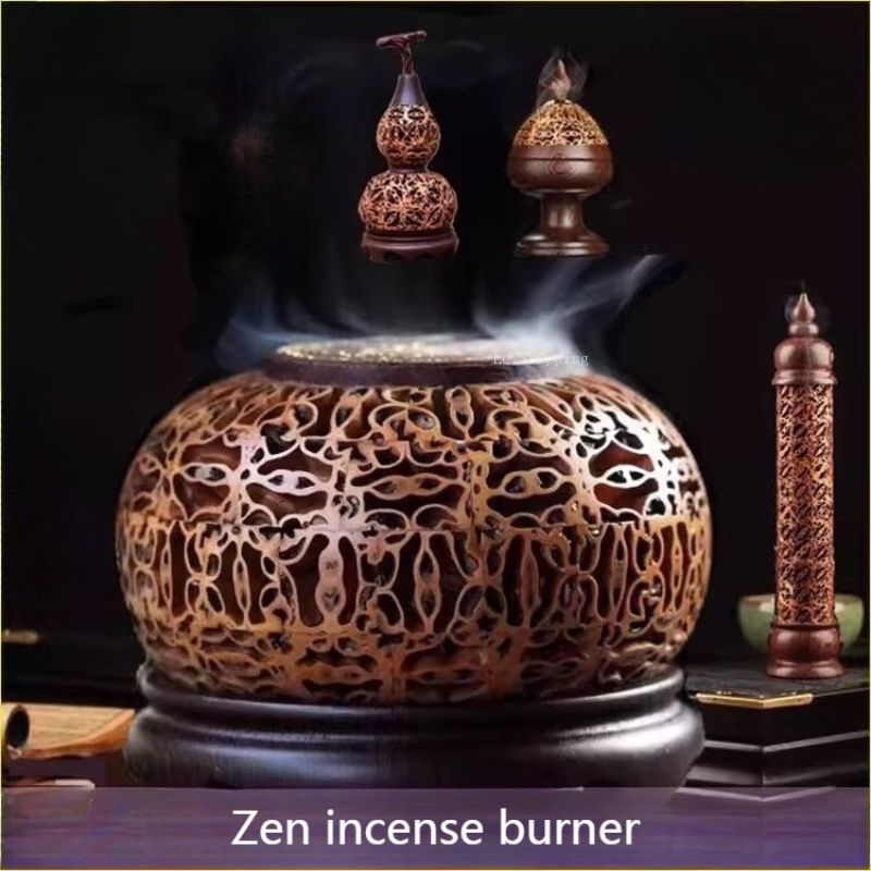 Zen Candle Supplies - مبخرة خشبية مجوفة بتصميم دائري/قرعية/عمودية/بوشان/إبداعية، زينة